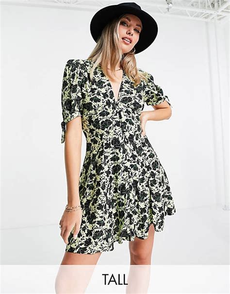 Topshop Tall Yellow Floral Tea Dress Asos