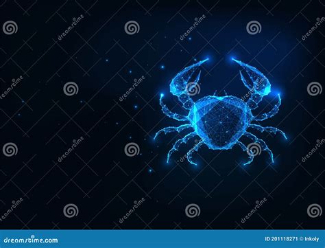 Futuristic Glowing Low Polygonal Crab Isolated On Dark Blue Background