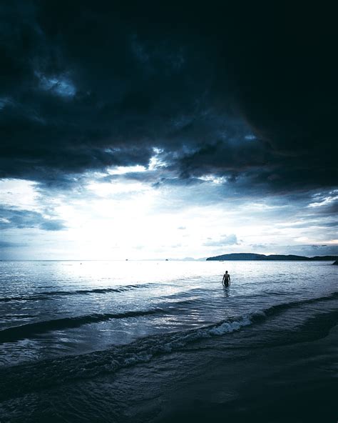 Nature Sea Clouds Human Person Mainly Cloudy Overcast Alone