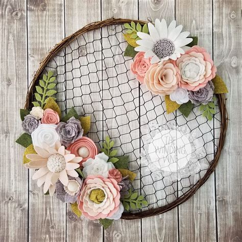 Felt Flower Wreath Chicken Wire Wreath Rustic Wedding Rustic