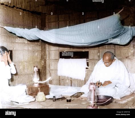 Mahatma Gandhi Sitting Writing In His Hut Assam India Asia December