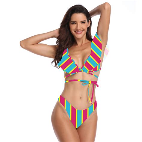 Brazilian Popular Split Two Piece Set Ruffle Print Floral High Cut Women Swimwear Sexy Bikini