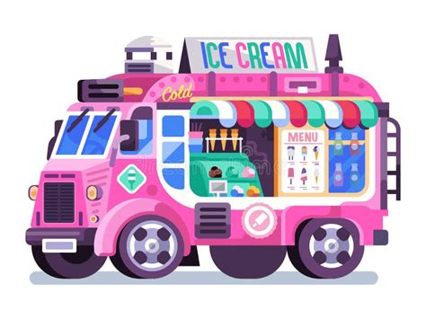 Cartoon Pink Ice Cream Truck White Background Stock Illustrations 62