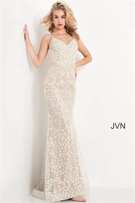 French Novelty Jvn By Jovani Jvn Champagne Lace Gown