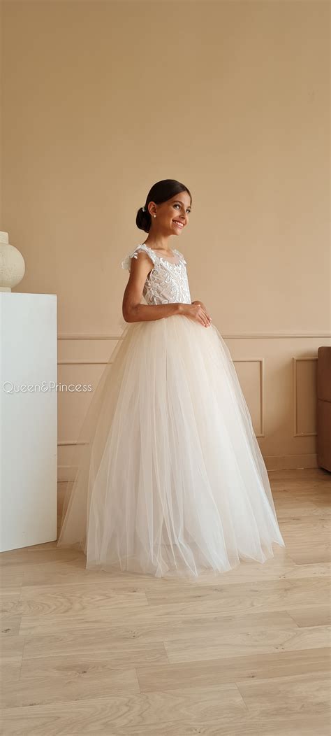 Flower Girl Dress Nude Flower Girl Dress Lace Girl Dress Etsy