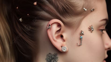 Beautiful Woman With Different Pieces Of Ear Piercing Background Names