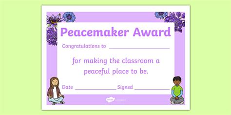 Peacemaker Award Certificate L Insegnante Ha Fatto