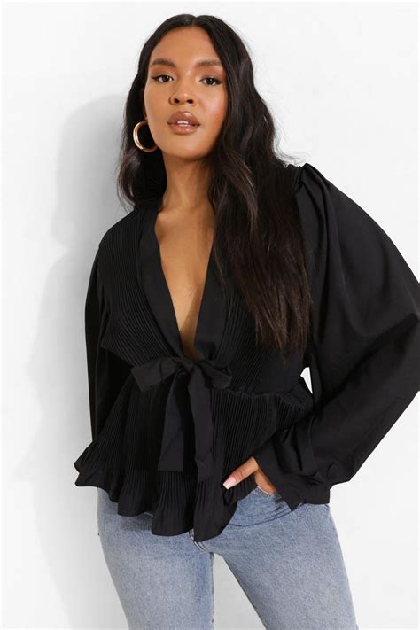 Plus Woven Puff Sleeve Peplum Top Boohoo Usa