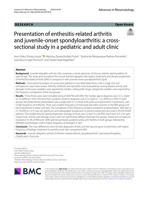 PDF Presentation Of Enthesitis Related Arthritis And Juvenile Onset