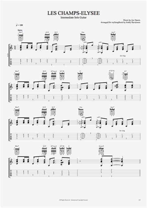 Tablature Les Champs Elysées de Joe Dassin Guitar Pro Guitare seule