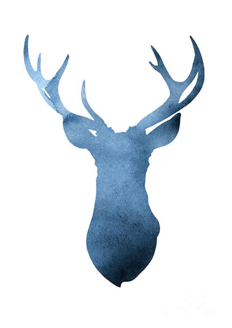 Deer Art Print, Navy Blue Deer Poster, Deer Head Painting Home Decor ...