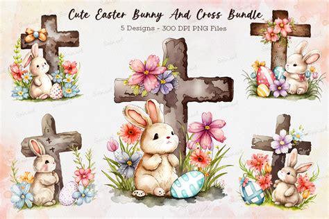 Cute Easter Bunny And Cross Bundle Graphic By Soirart · Creative Fabrica