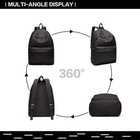 E1401 Miss Lulu Large Plain Unisex Backpack Black