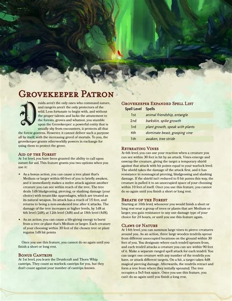 Warlock Patron The Grovekeeper Because Being A Druid Is Too Much