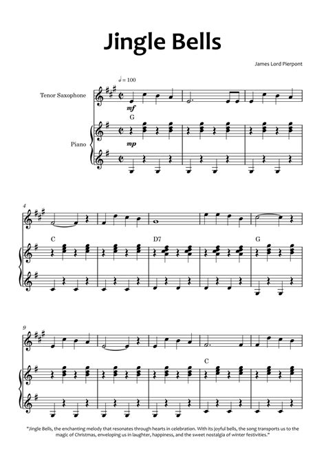 Jingle Bells Arr Glauco Fernandes Sheet Music James Lord Pierpont Tenor Sax And Piano