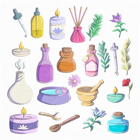 Colección De Elementos De Aromaterapia Dibujados A Mano Vector Gratis