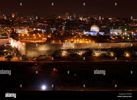 View From The Mount Of Olives In Jerusalem By Night With Wailing Wall