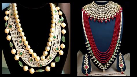 Most Beautiful Gold Long Nacklaces Sets Outstanding Look With Real Beads And Stones Fittings