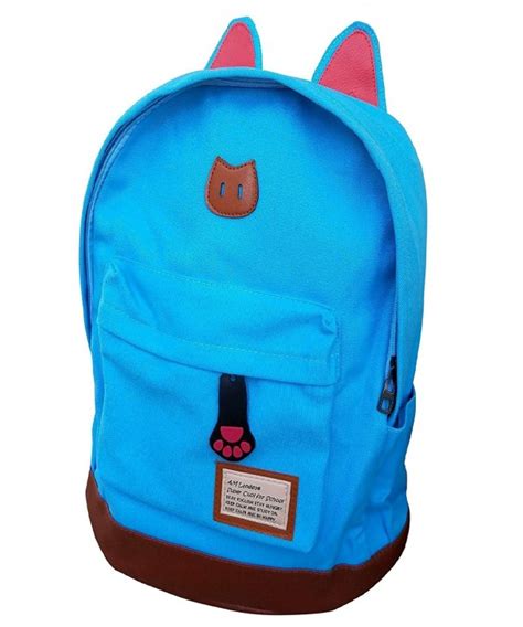 Teal Blue Super Cute CAT Ears Backpack School Bag Travel Backpack ...