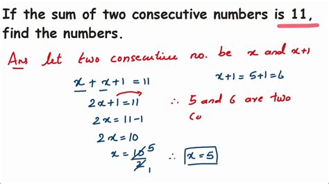 If The Sum Of Two Consecutive Numbers Is 11 Find The Numbers Youtube