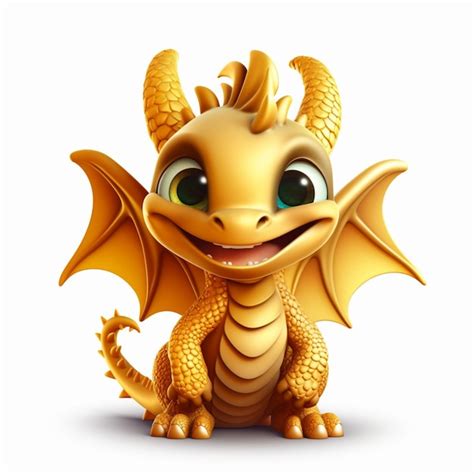 Premium AI Image Cartoon Golden Dragon With Big Eyes And Big Wings