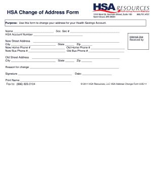 Fillable Online HSA Change Of Address Form With HSA Resources Fax