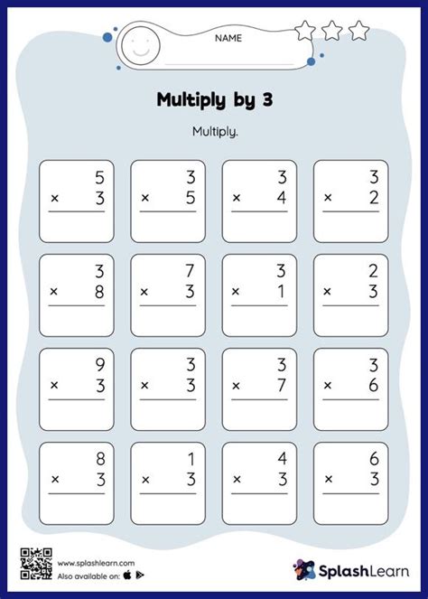 Multiply By 3 Vertical Multiplication Math Worksheets SplashLearn