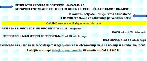 Srmini Besplatni Programi Osposobljavanja Za Nezaposlene Mlade FERATA