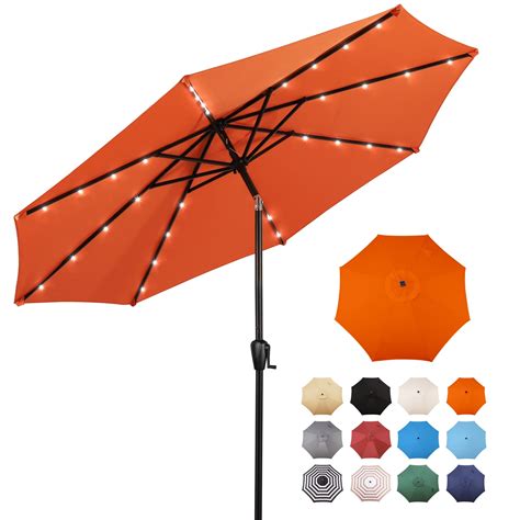 Sun Ray Ft Solar Powered Led Patio Umbrella W Push Button And Crank