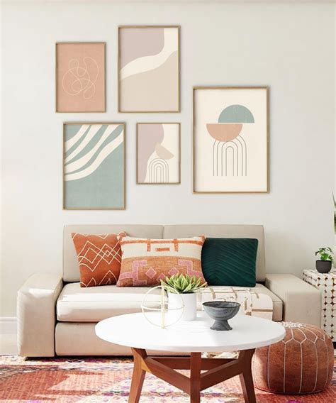 Boho Gallery Wall Art Set Minimalist Mid Century Modern Wall Decor