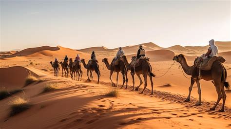 Premium Ai Image Camel Caravan Going Through The Sahara Desert In