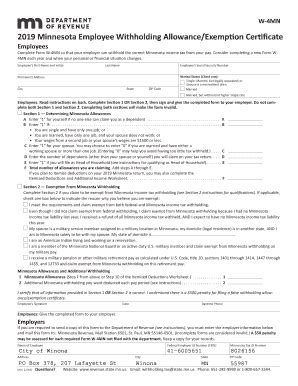 Fillable Online Form W Mn Minnesota Employee Withholding Allowance