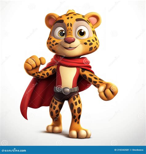 Super Héroe Feliz Personaje De Caricatura Leopardo Completo Stock de