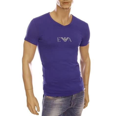 Armani T Shirt Homme Slim Fit Stretch Violet Col V Hiver