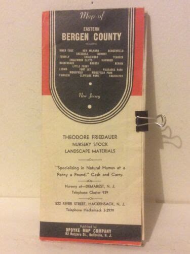 Vintage Bergen County Map 1942 FANTASTIC | #4610767341