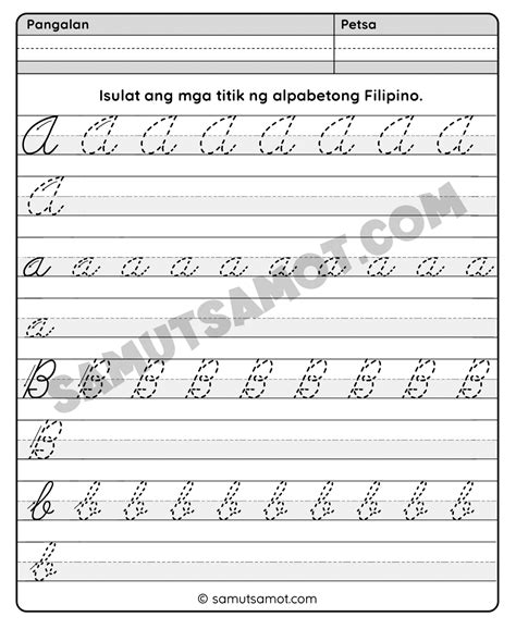 Filipino Alphabet Cursive Handwriting Practice - Samut-samot