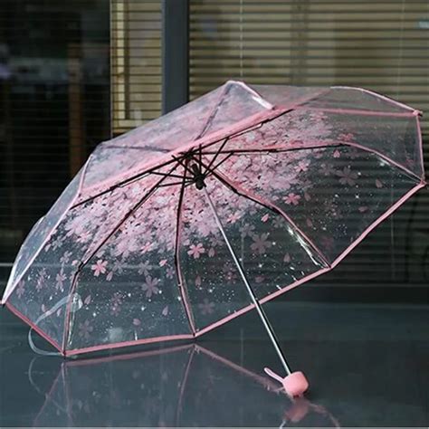 Transparent PVC Rainy Umbrella Women Clear Cherry Blossom Umbrella ...