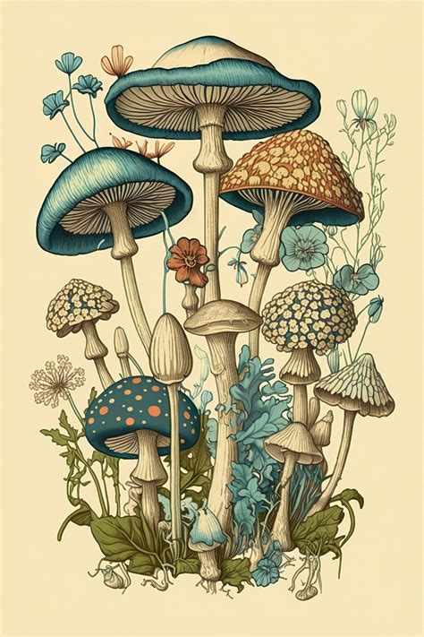 Vintage Botanical Style Mushroom Art Digital Download Etsy Mushroom Art Mushroom Drawing