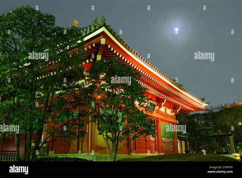 Colorful Japanese Temple At Moonlight Asakusa Tokyo Japan Stock Photo