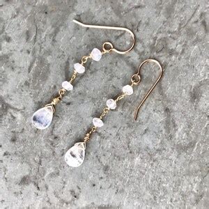 Moonstone Earring Silver Or Gold Moonstone Tear Drop Wire Wrapped