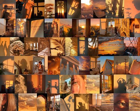 60pcs Golden Hour Wall Collage Kit Aesthetic Sunset Orange Photo