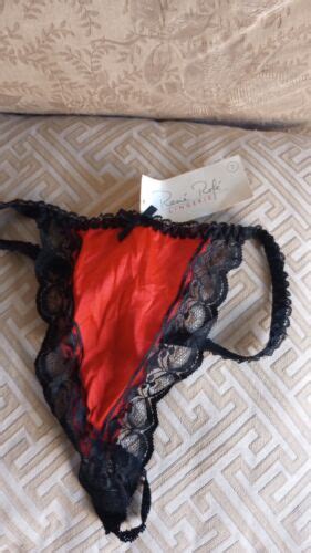 Nwt Vintage Rene Rofe String Bikini Panties Satin Red Black Lace L Ebay