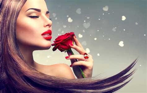 Обои Girl Brunette Model Rose Style Background Long Hair Makeup на телефон и рабочий стол