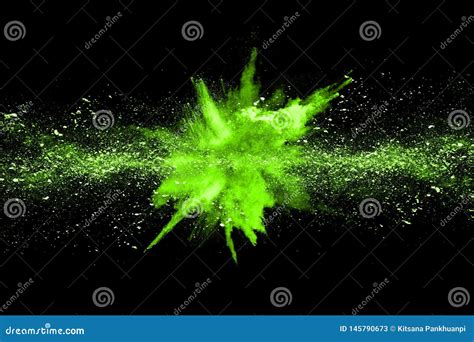 The Movement Of Abstract Dust Explosion Frozen Green On Black