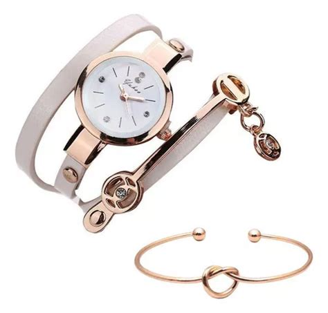 Reloj De Pulsera Pendulari Kit Rel Gio Feminino Dourado Pulseira Branca