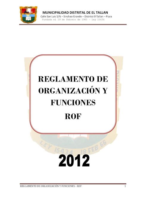 PDF REGLAMENTO DE ORGANIZACIÓN Y FUNCIONES ROFmunieltallan gob pe rof