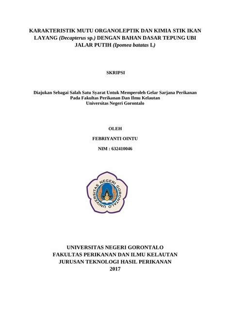 PDF KARAKTERISTIK MUTU ORGANOLEPTIK DAN KIMIA STIK IKAN LAYANG