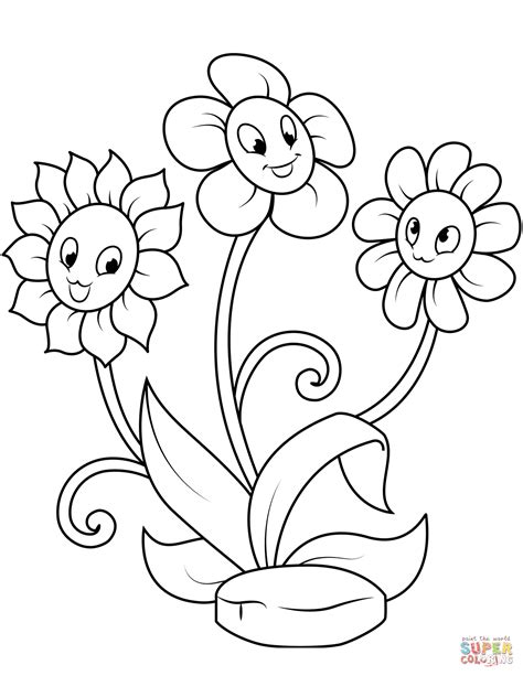 Cute Flower Characters Coloring Page Free Printable Coloring Pages