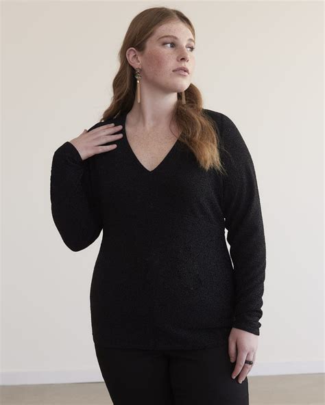 Long Sleeve Black V Neck Knit Top Penningtons