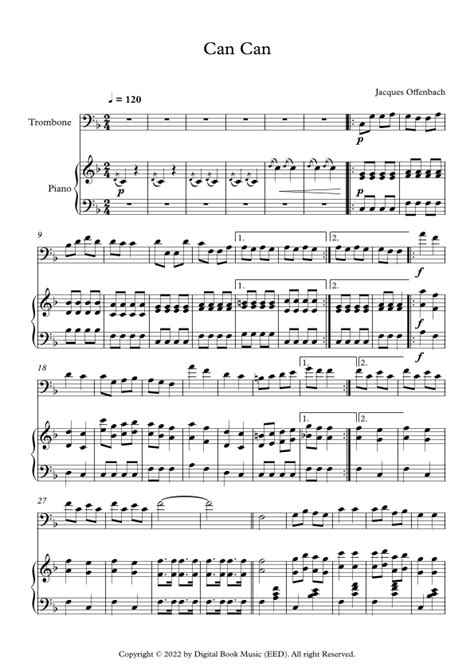 Can Can Jacques Offenbach Trombone Piano Arr Digital Book Music